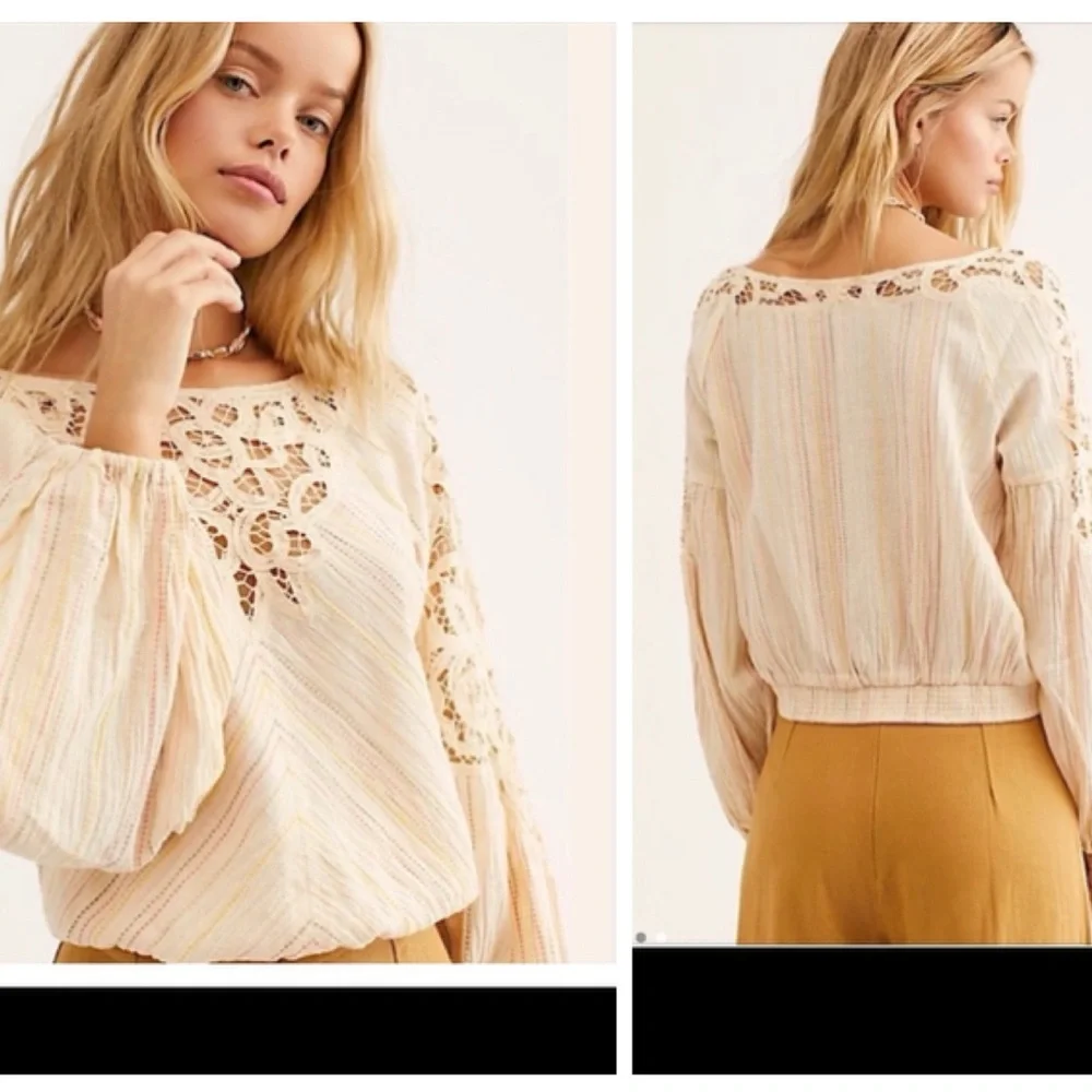 Free People Boho Festival Crochet Cottagecore Blouse Size XS - Picture 1 of 12
